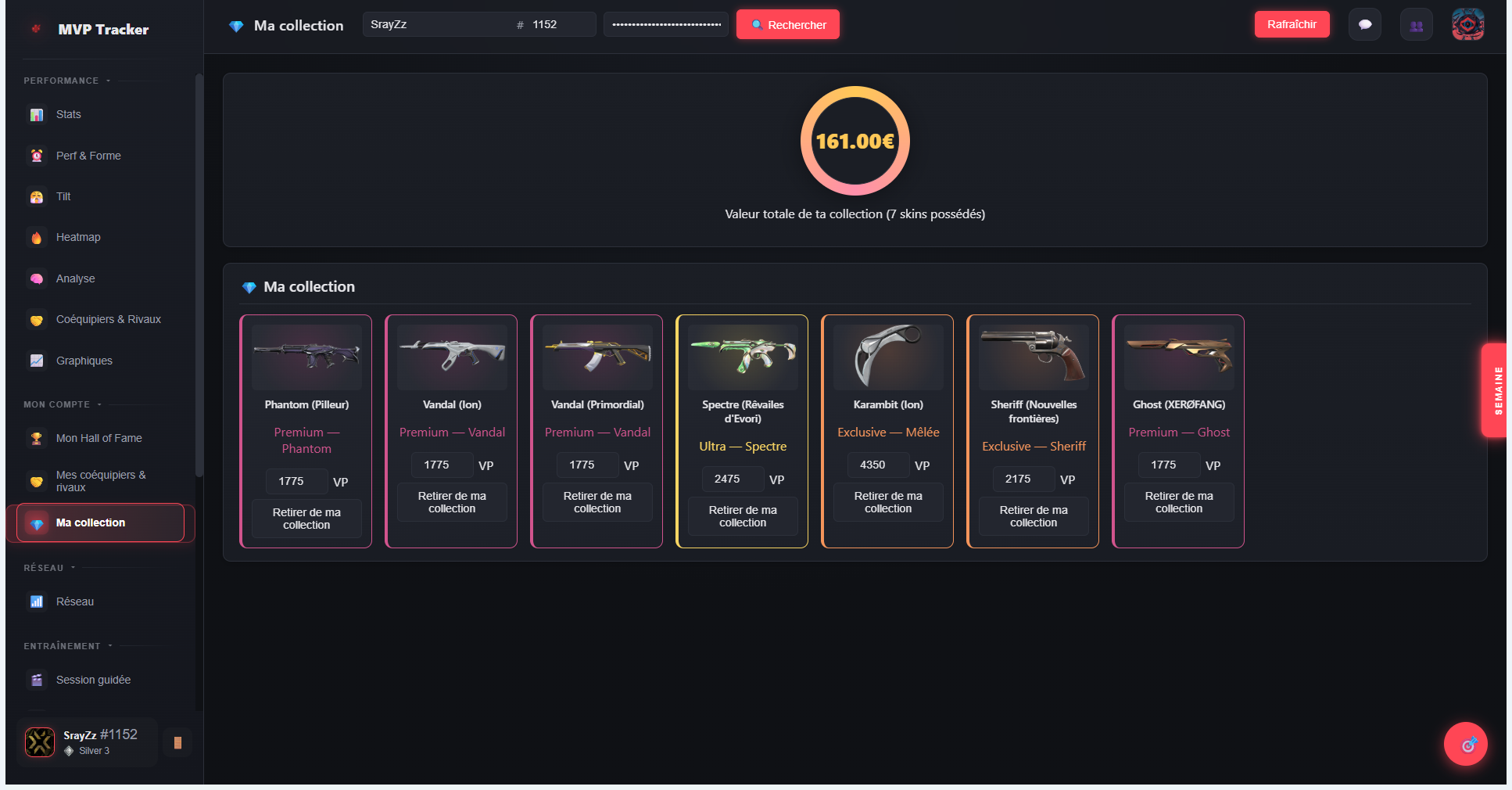 Écran collection de skins