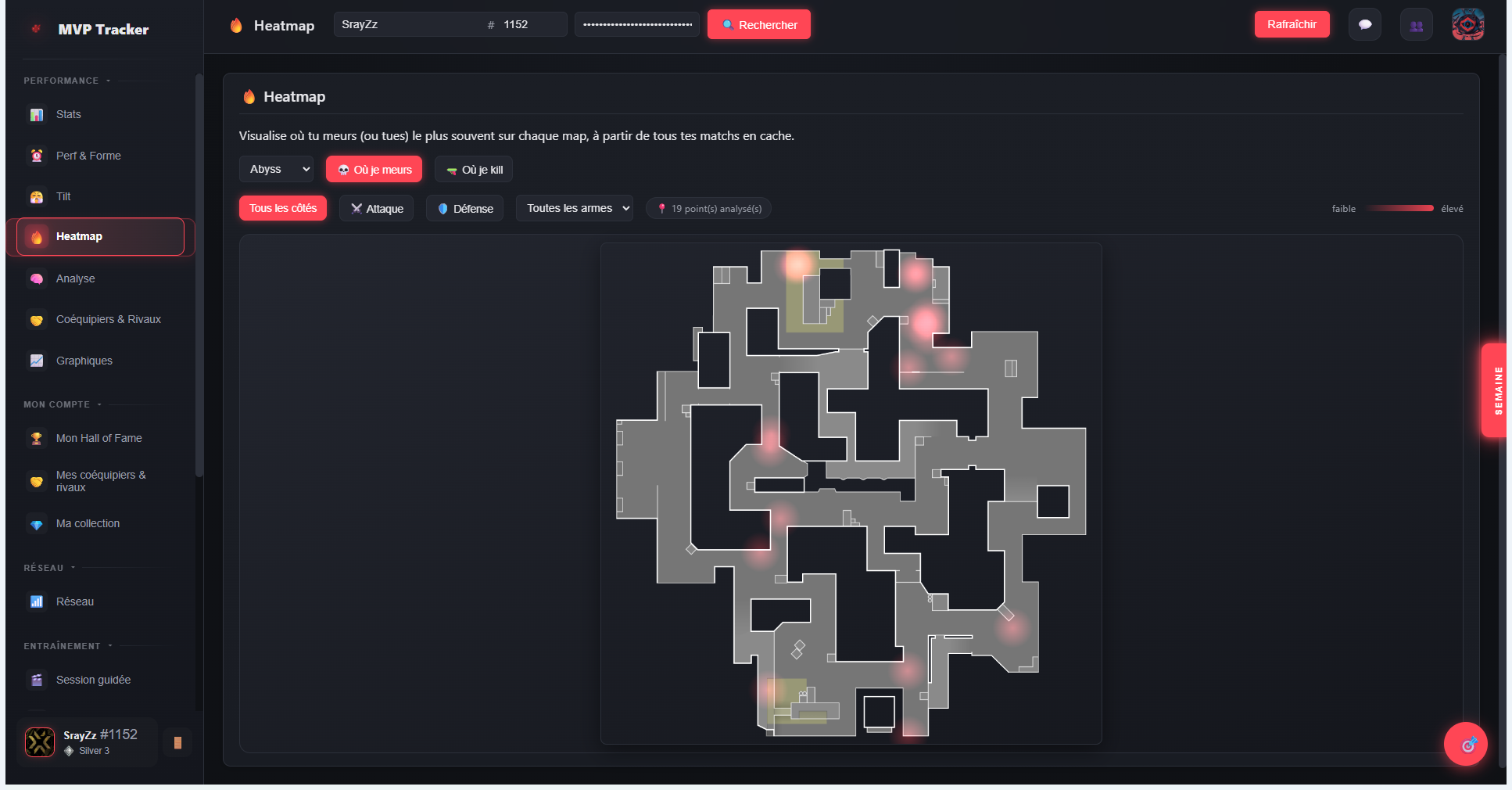 Écran Heatmap de MVP Tracker